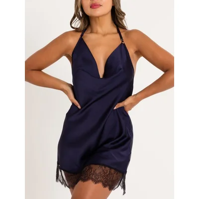 lovehoney dark orchid navy satin and lace chemise large blue