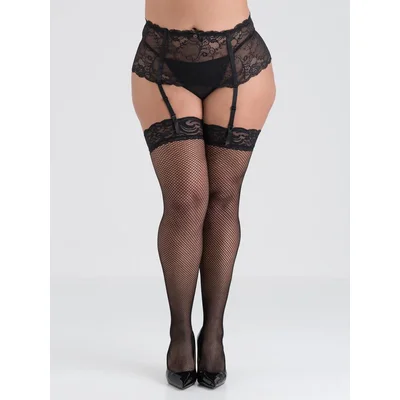 lovehoney plus size fishnet lace top thigh high stockings one size curve black