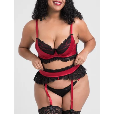 lovehoney plus size empress red satin and lace bra set 3x 4x red