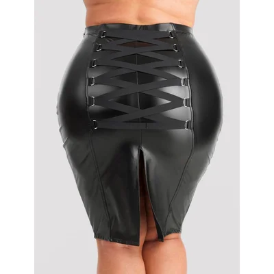 lovehoney plus size fierce black leather look skirt 3x 4x black