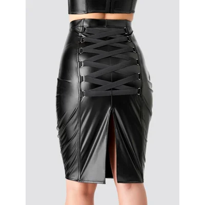 lovehoney fierce black leather look skirt medium black