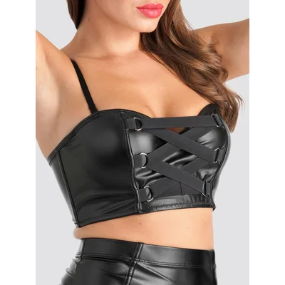 lovehoney fierce leather look longline bra medium black