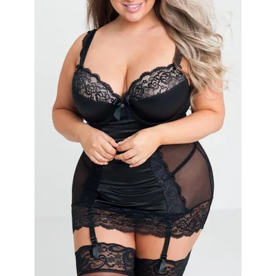 lovehoney plus size treasure me black underwired plunge chemise set 3x 4x black