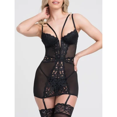 lovehoney parisienne black lace plunge chemise medium black