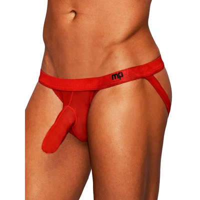 male power sheer mini hose jock strap l xl red
