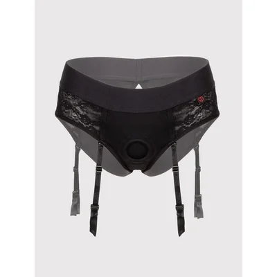 lovehoney unisex crotchless open back lace harness briefs l xl black