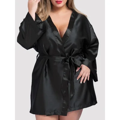 lovehoney plus size short black satin robe one size queen black