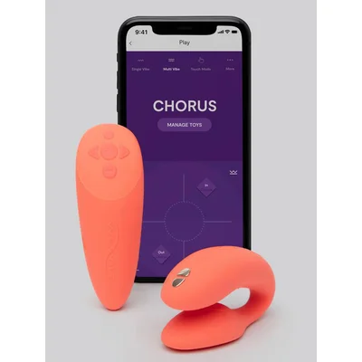 we vibe chorus app and remote controlled rechargeable couples vibrator coral