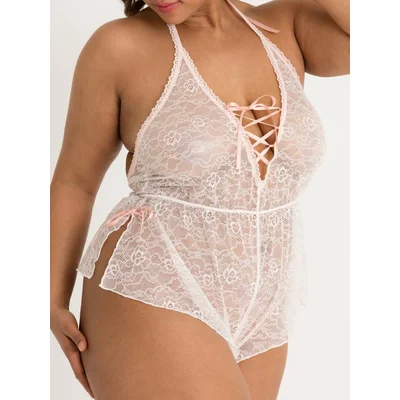 lovehoney plus size flirty lace ivory teddy one size queen ivory