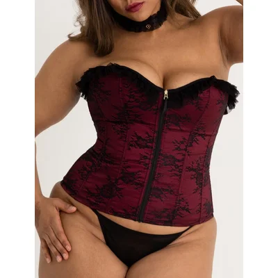 lovehoney plus size lace silhouette corset 3x 4x wine