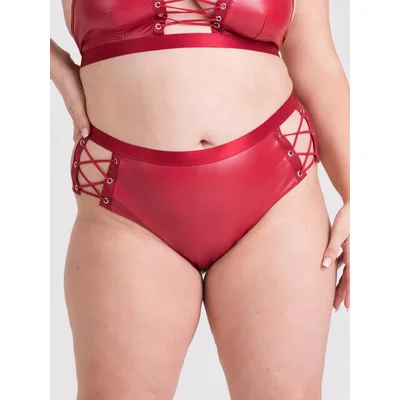 lovehoney plus size fierce leather look lace up open back red crotchless knickers one size queen red