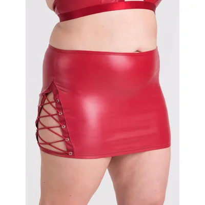 lovehoney plus size fierce leather look lace up red skirt 1x 2x red