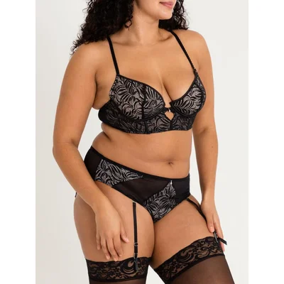lovehoney plus size parisienne charm black lace crotchless bra set 3x 4x black