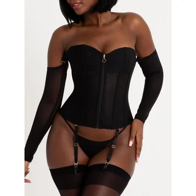 lovehoney secret silhouette black steel boned long sleeve corset small black
