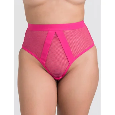 lovehoney pink high waisted fishnet thong l xl pink
