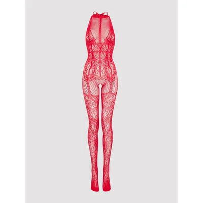 lovehoney plus size red lace crotchless basque bodystocking one size queen red