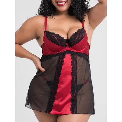 lovehoney plus size empress red satin and lace chemise set 3x 4x red