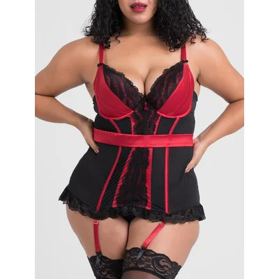 lovehoney plus size empress red satin and lace basque set 5x 6x red