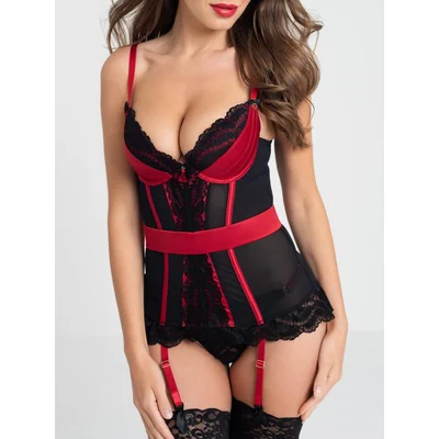lovehoney empress red satin and lace basque set large red