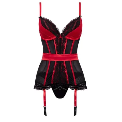 lovehoney empress red satin and lace basque set medium red