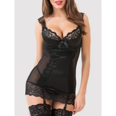 lovehoney treasure me black underwired plunge chemise set large black