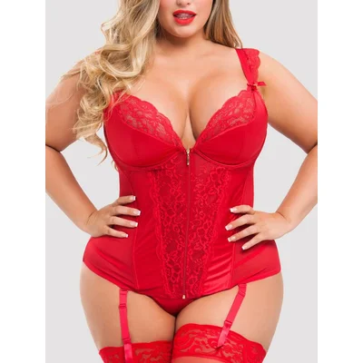 lovehoney plus size treasure me red push up basque set 5x 6x red