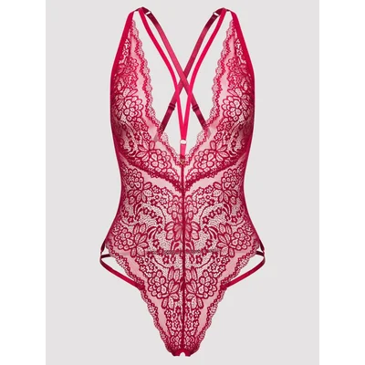 lovehoney plus size late night liaison wine crotchless lace body one size queen red