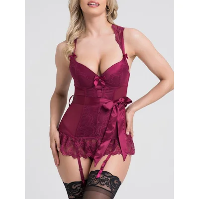 lovehoney moonlight wine plunge basque set large red