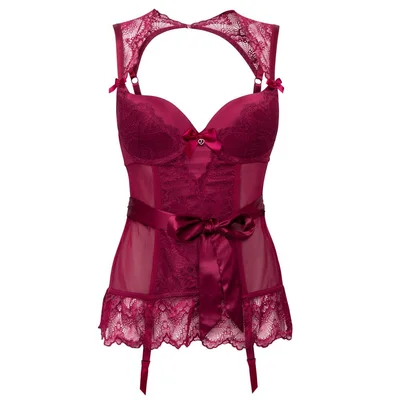 lovehoney moonlight wine plunge basque set medium red