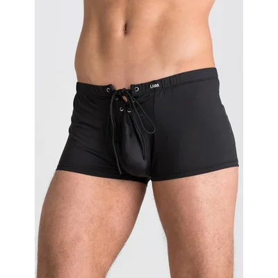 lhm microfibre lace up boxer shorts l xl black
