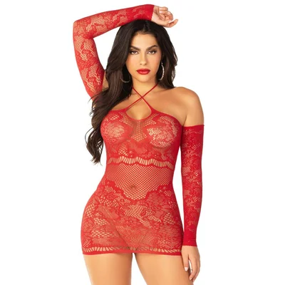 leg avenue red sheer lace off the shoulder mini dress one size red