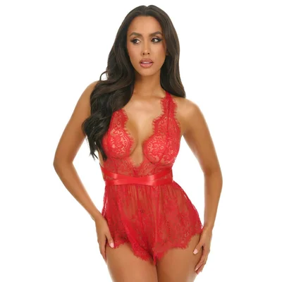 oh la la cheri red eyelash lace teddy l xl red