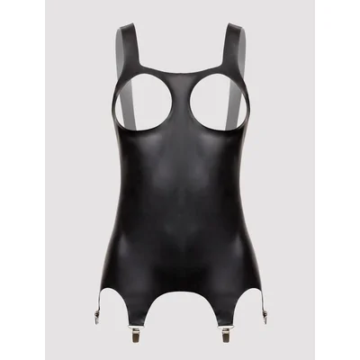 latex open cup basque with suspenders medium black