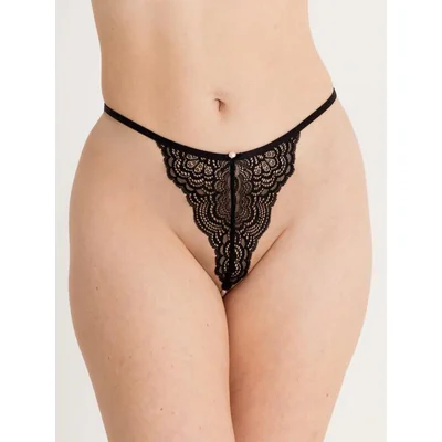lovehoney satin romance black lace pearl thong one size black