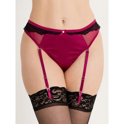 lovehoney satin romance purple high waisted crotchless suspender thong small purple