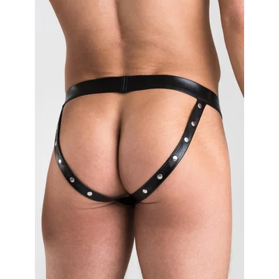 lhm tough love black wet look studded jockstrap s m black