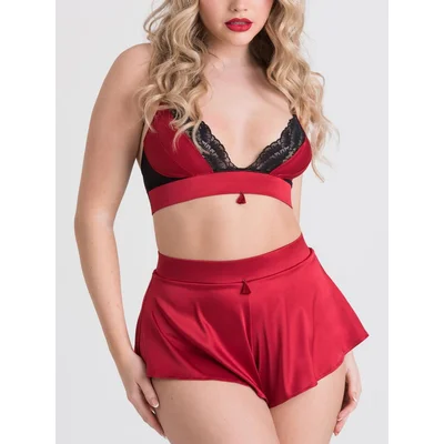 lovehoney empress red satin bra and french knicker set small red