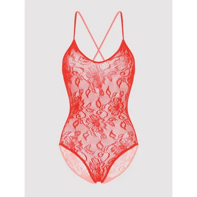 lovehoney red crotchless lace spaghetti strap body one size red
