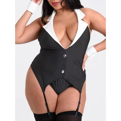 lovehoney fantasy plus size boardroom babe secretary bustier costume one size queen black
