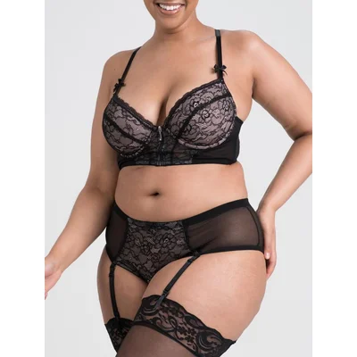 lovehoney plus size entice me black lace crotchless bra set 1x 2x black