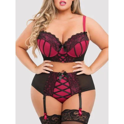 lovehoney plus size boudoir belle cherry push up longline bra set 5x 6x black