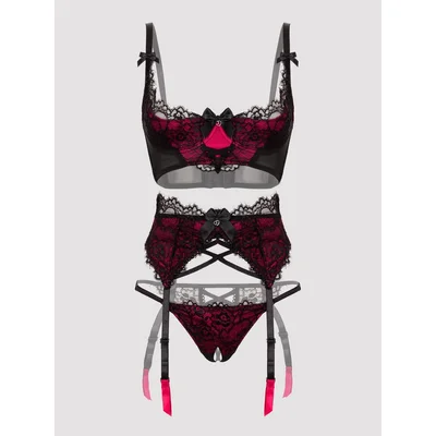 lovehoney plus size boudoir belle cherry quarter cup bra set 3x 4x black