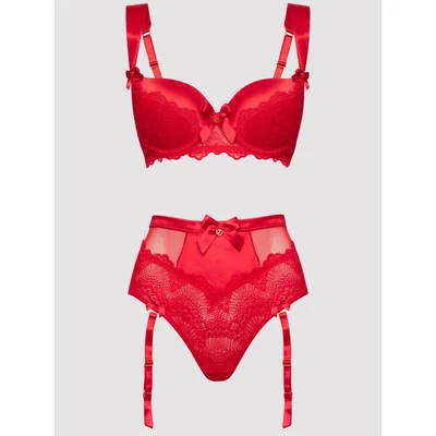 lovehoney moonlight desire red satin crotchless bra set medium red