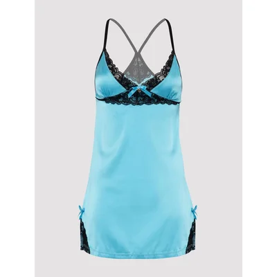 lovehoney plus size turquoise satin and lace chemise set 1x 2x blue