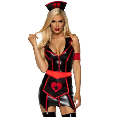 leg avenue vinyl naughty nurse set 4 piece small black