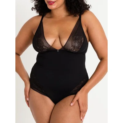 lovehoney plus size hourglass black smoothing sleeveless crotchless body 3x 4x black