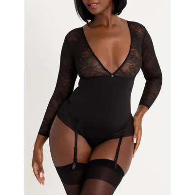 lovehoney hourglass black smoothing long sleeve crotchless body small black
