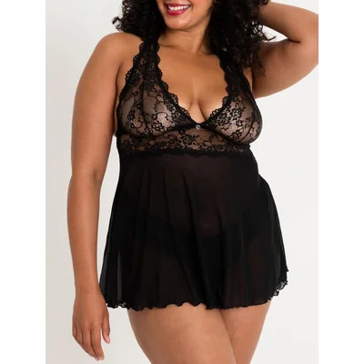 lovehoney plus size bombshell black lace babydoll set 5x 6x black