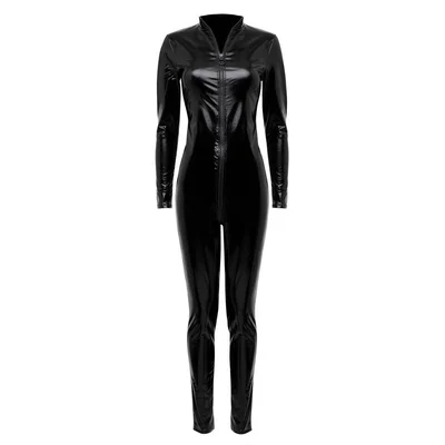lovehoney fierce wet look zip around catsuit medium black