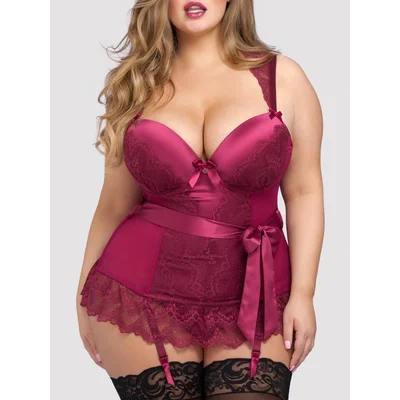 lovehoney plus size moonlight wine plunge basque set 5x 6x red